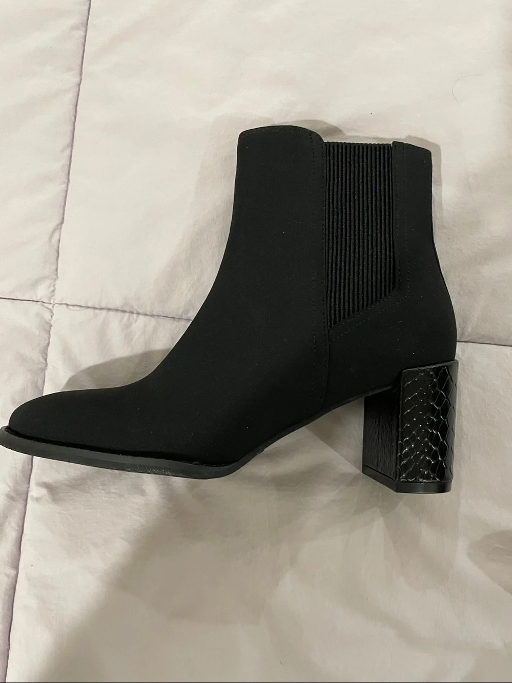 Donald J. Pliner faux suede Black Ankle Booties with Textured Block Heel - Picture 2 of 8